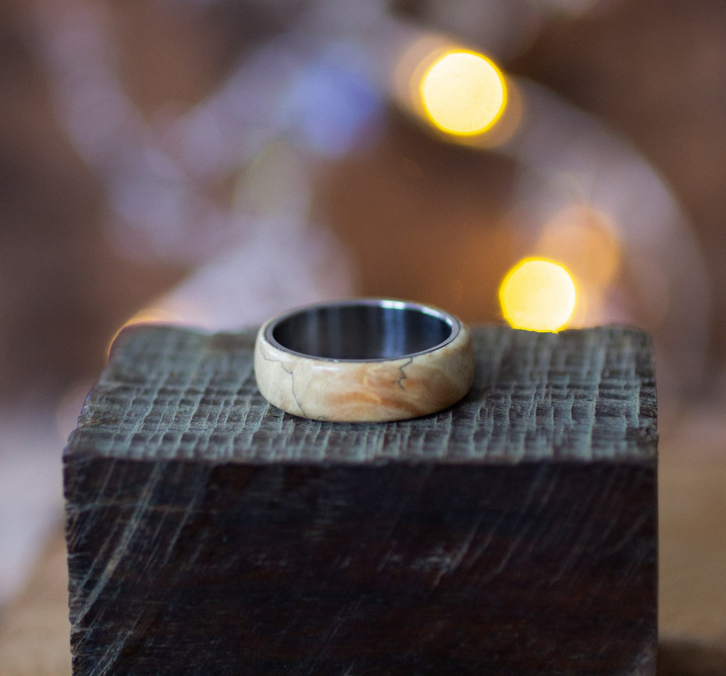 Front view of Maple Wood Ring with Stainless Steel Core by Andrwood, perfect for unisex wear and meaningful gifting.