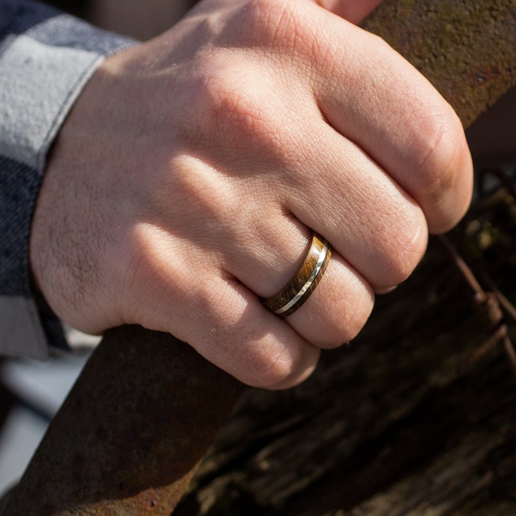 Recycled Oak Wooden Ring With Silver Inlay