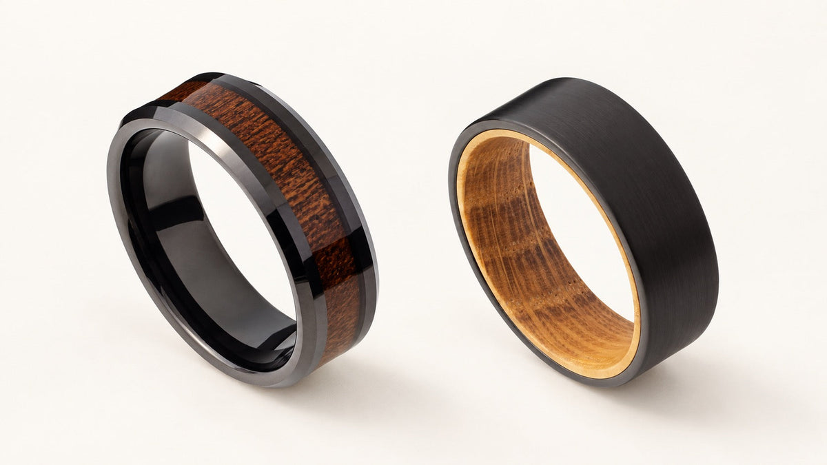 Illustration comparing an exterior wood inlay ring with an interior wood liner ring