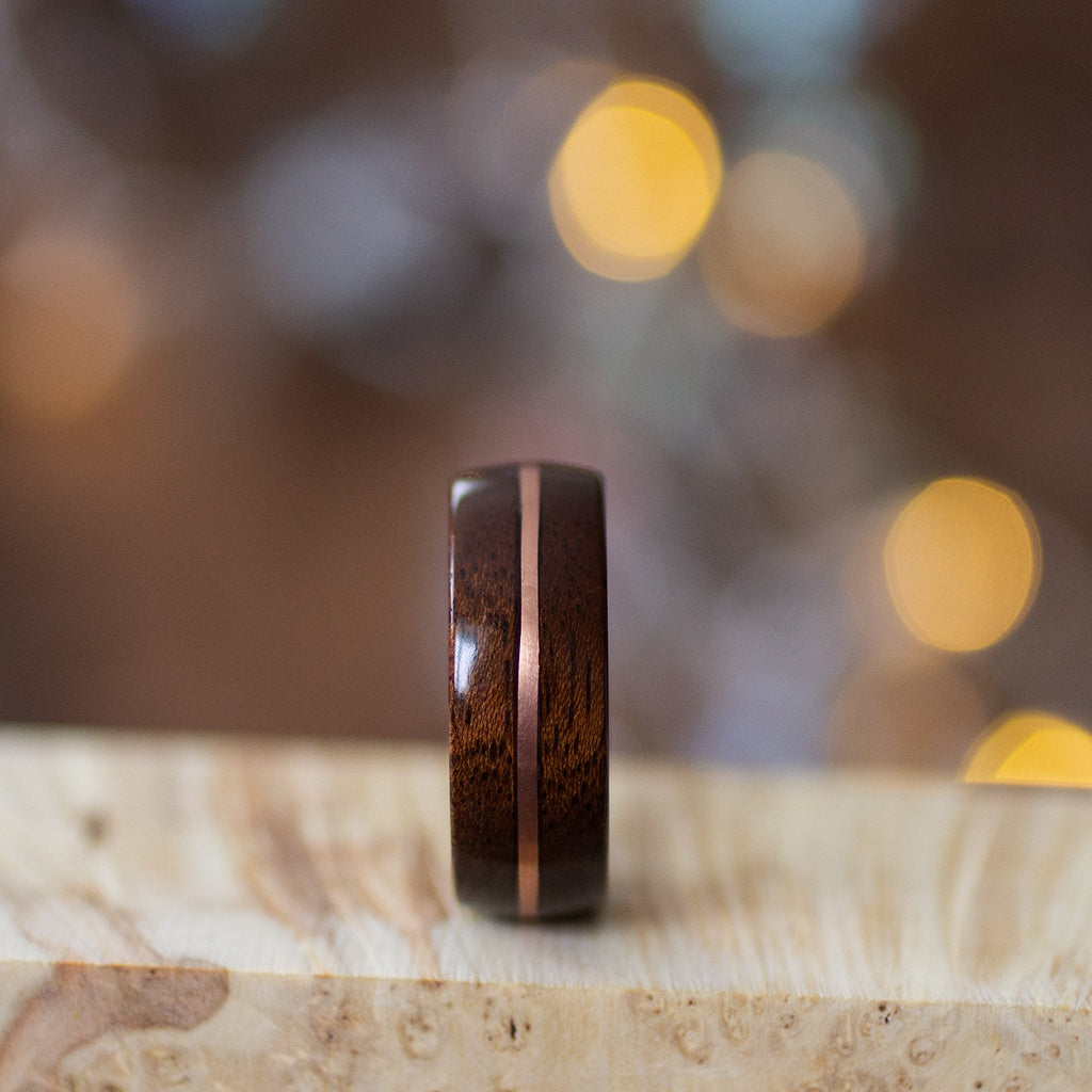 Mahogany Wood Ring With Copper Inlay