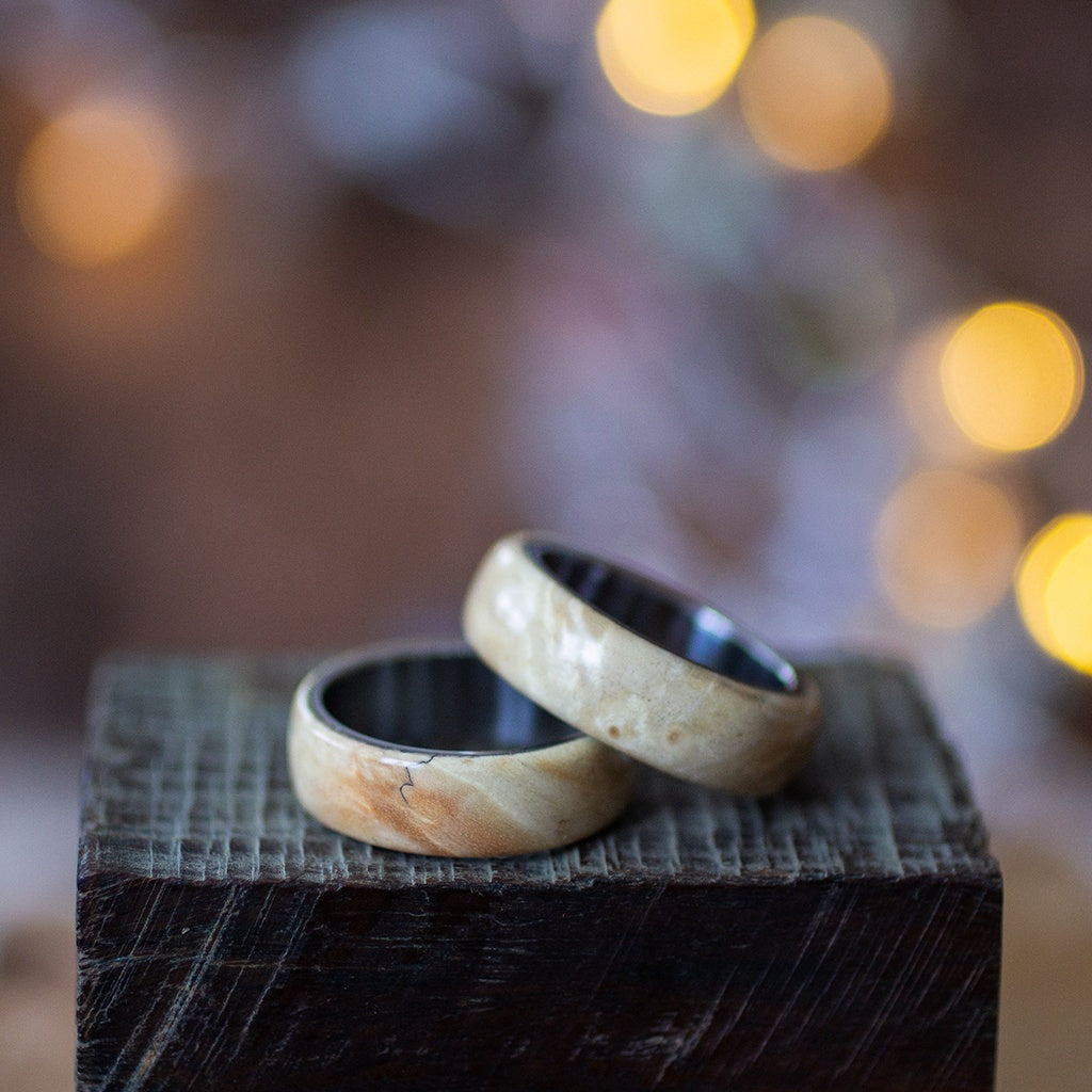 Oak Burl Ring With Stainless Steel Inside