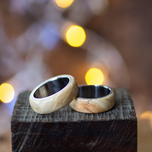 Oak Burl Ring With Stainless Steel Inside