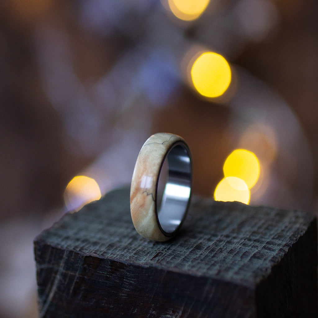 Oak Burl Ring With Stainless Steel Inside