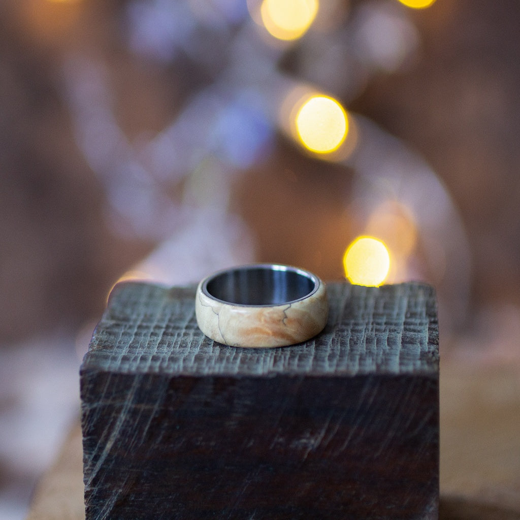 Oak Burl Ring With Stainless Steel Inside