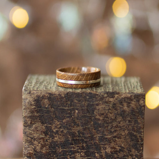 Recycled Oak Wooden Ring With Silver Inlay