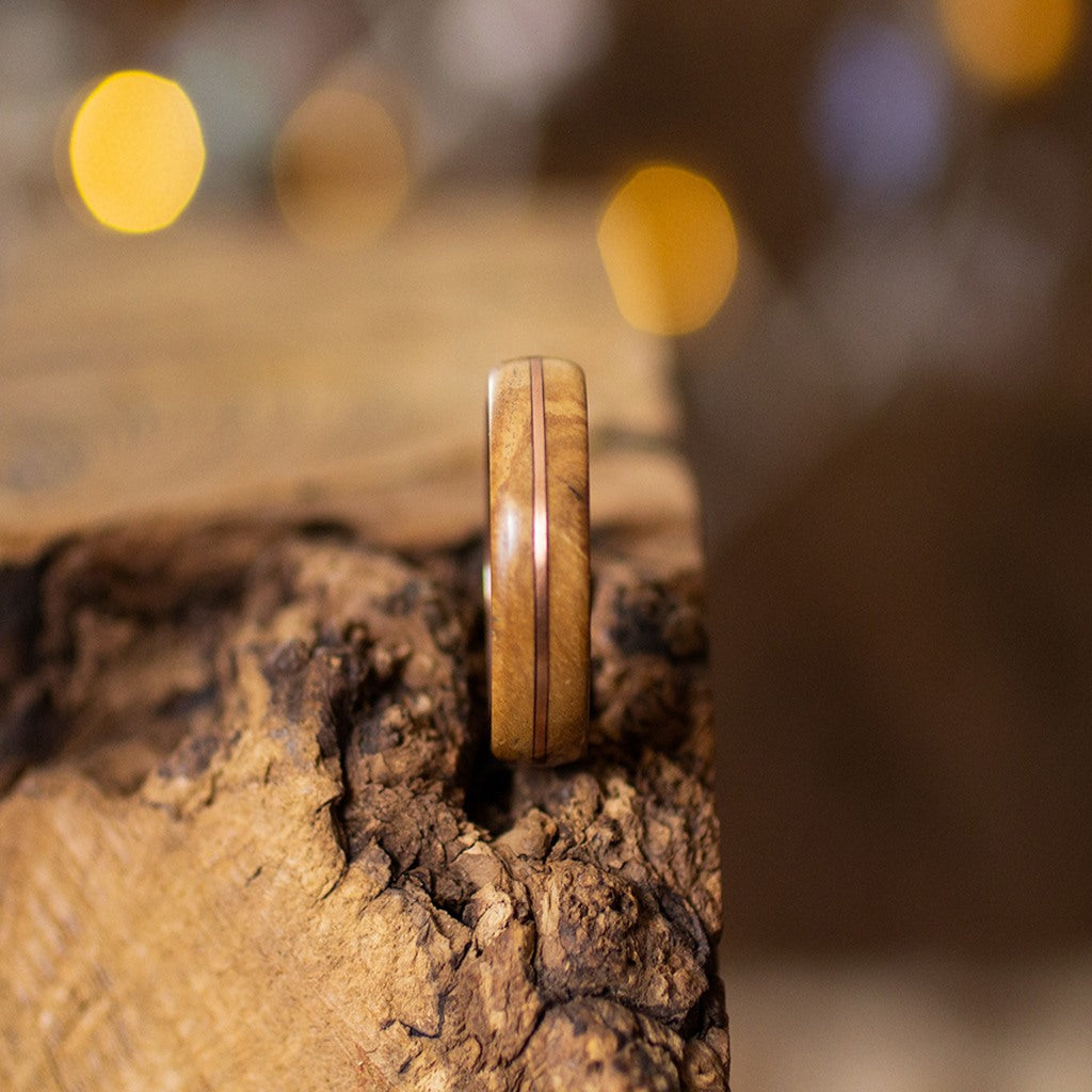 Ash Wood Ring With Copper Inlay