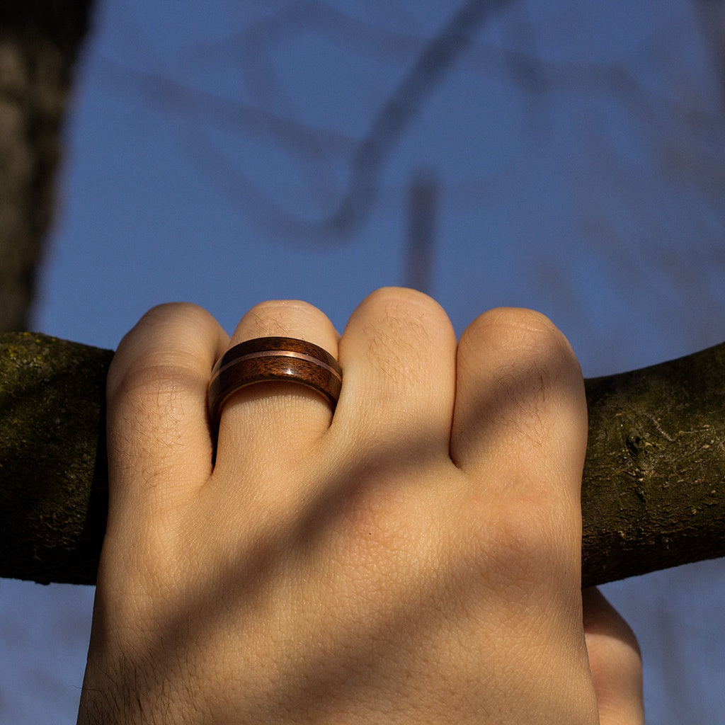 Mahogany Wood Ring With Copper Inlay
